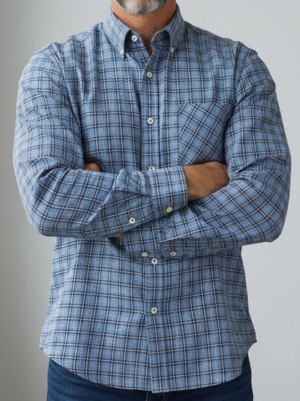 Peter Millar Men’s Briar Hill Plaid Tartan Blue Cotton Cashmere Shirt sz S